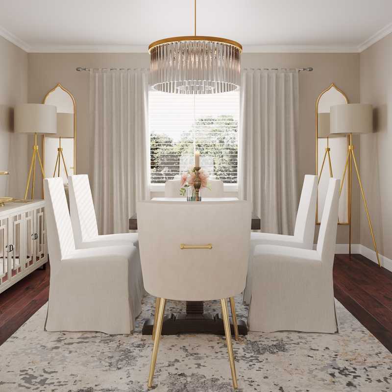 Glam, Traditional, Transitional Dining Room Design by Havenly Interior Designer Dalia