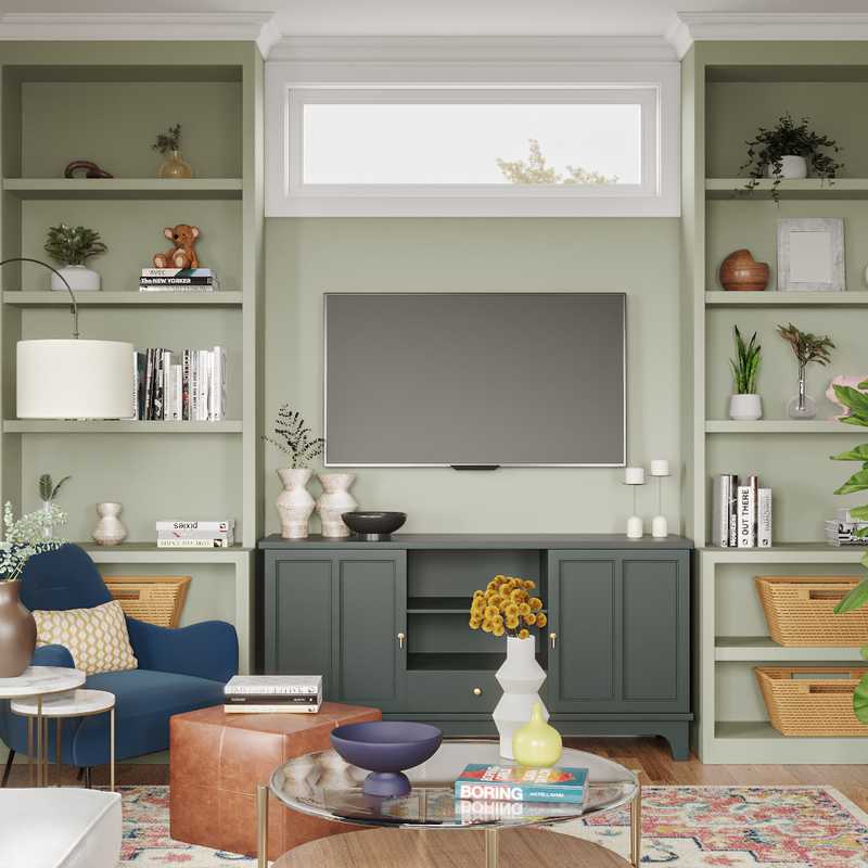 Bohemian, Midcentury Modern Living Room Design by Havenly Interior Designer Madison