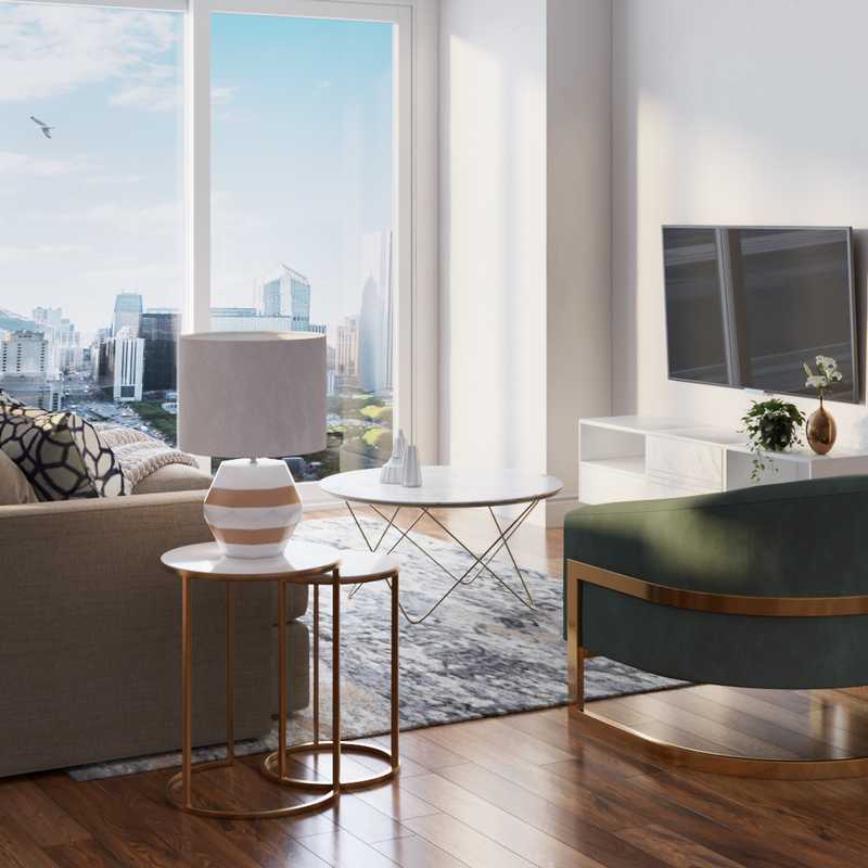 Glam, Preppy Living Room Design by Havenly Interior Designer Chante