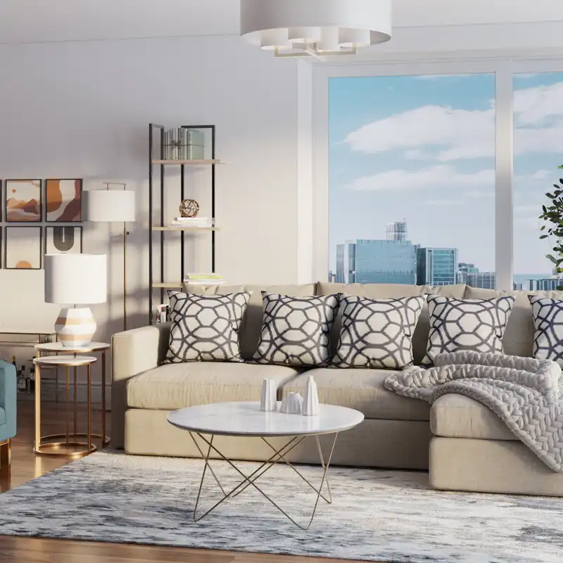 Glam, Preppy Living Room Design by Havenly Interior Designer Chante