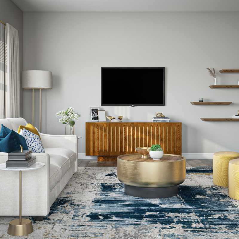 Glam, Midcentury Modern, Preppy Living Room Design by Havenly Interior Designer Anahita