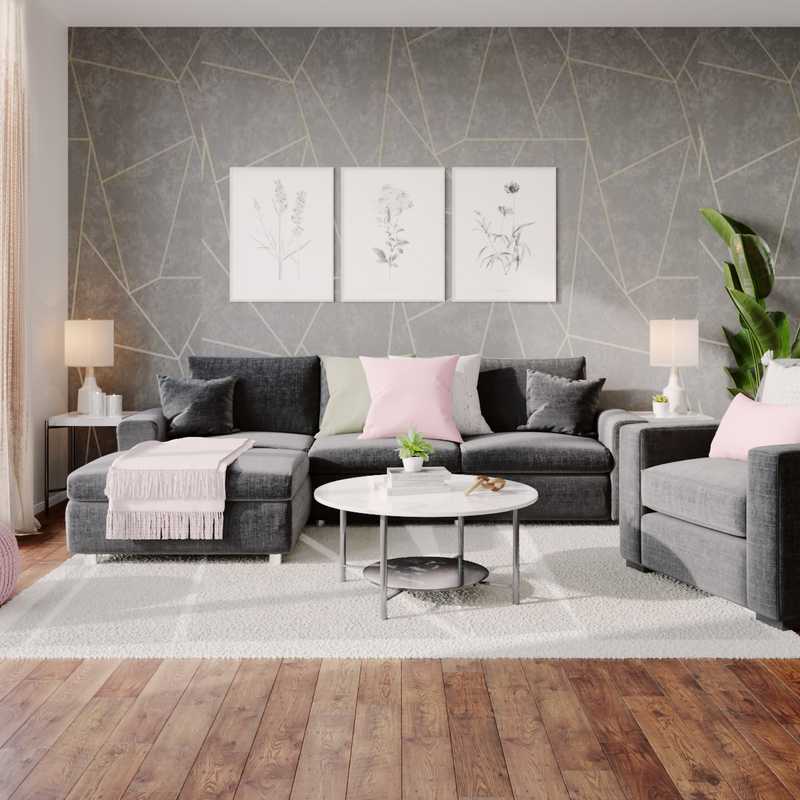 Glam, Midcentury Modern Living Room Design by Havenly Interior Designer Omire