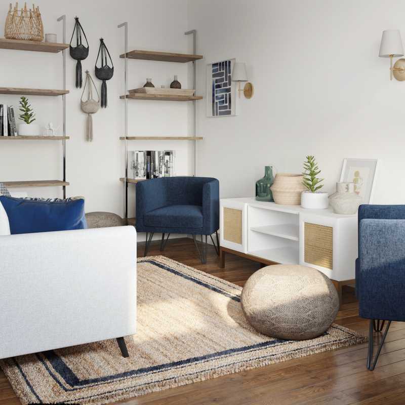 Bohemian, Coastal, Midcentury Modern Living Room Design by Havenly Interior Designer Emily