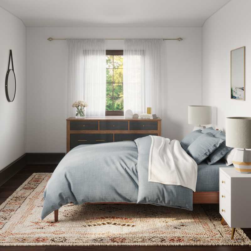 Bohemian, Glam, Midcentury Modern Bedroom Design by Havenly Interior Designer Samantha