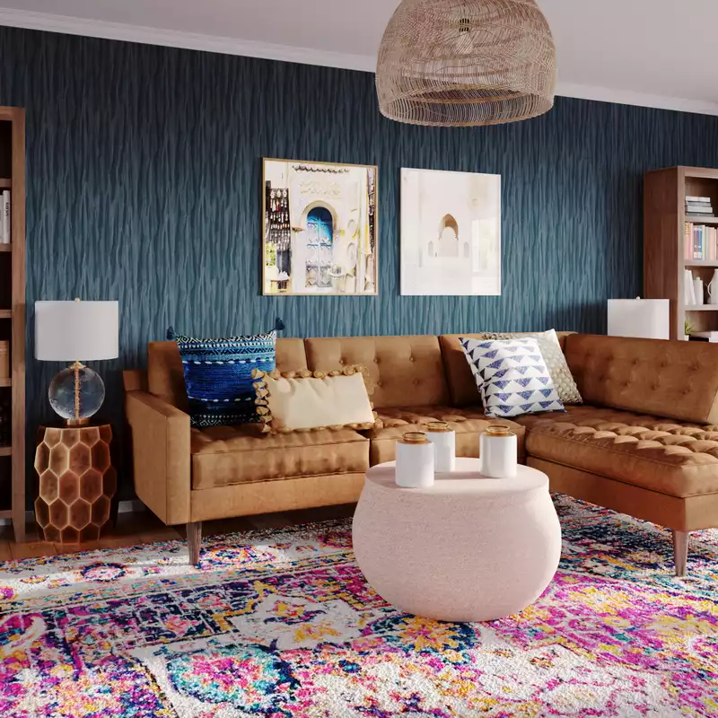 Bohemian, Global, Midcentury Modern Living Room Design by Havenly Interior Designer Hanna