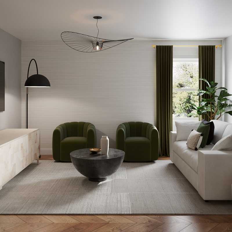 Glam, Midcentury Modern, Scandinavian Living Room Design by Havenly Interior Designer Emmanuel