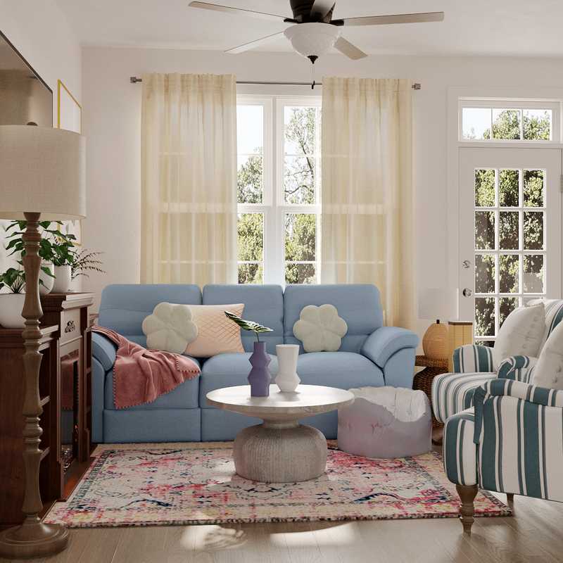 Coastal, Glam, Transitional, Classic Contemporary Living Room Design by Havenly Interior Designer Ana