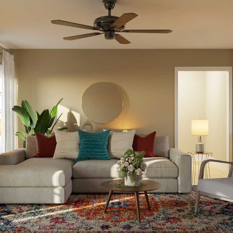 Bohemian, Midcentury Modern Living Room Design by Havenly Interior Designer Tara