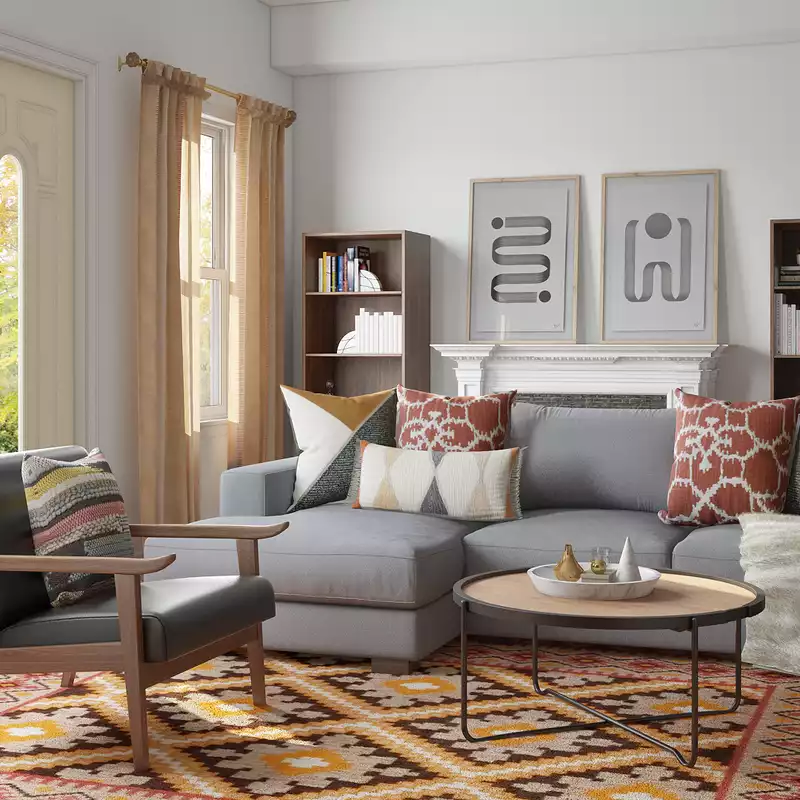 Bohemian, Transitional, Global, Midcentury Modern Living Room Design by Havenly Interior Designer Trenton