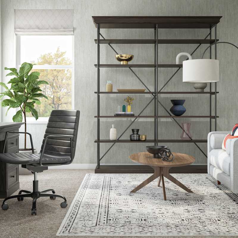 Transitional, Midcentury Modern Office Design by Havenly Interior Designer Camila