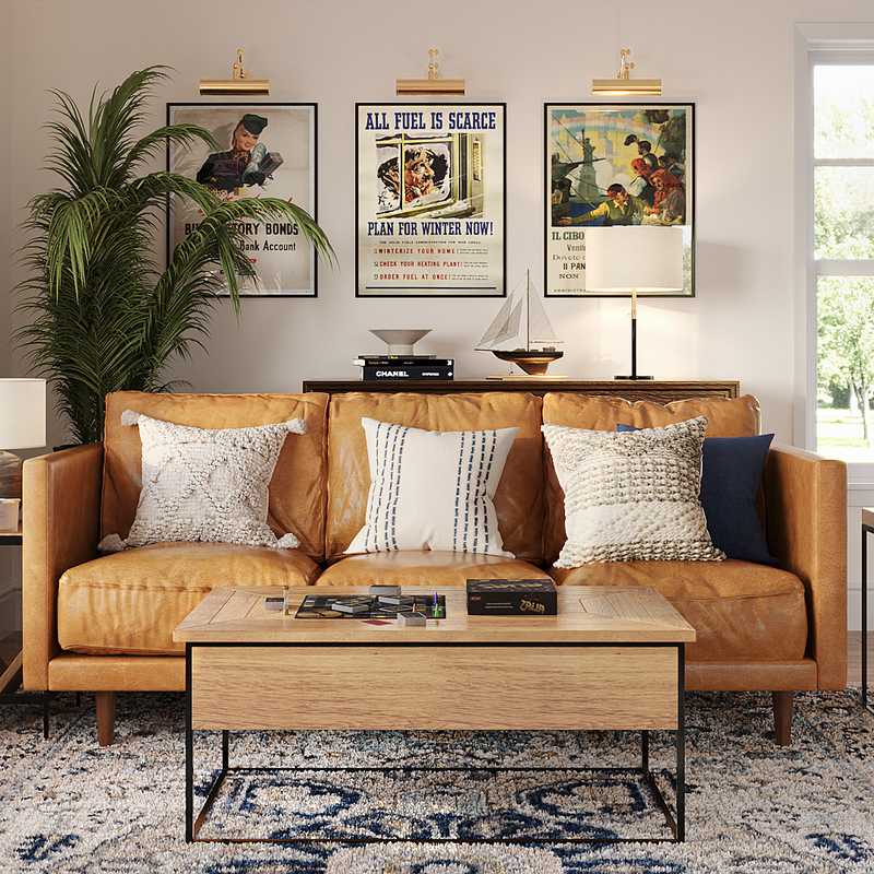 Bohemian, Industrial, Global, Midcentury Modern Living Room Design by Havenly Interior Designer Holly
