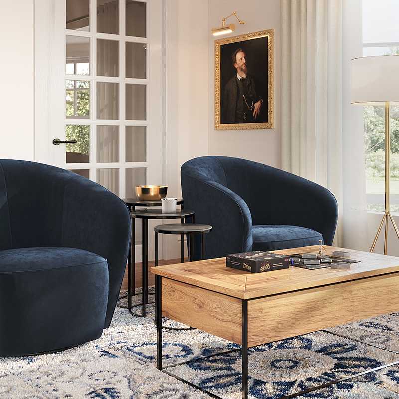 Bohemian, Industrial, Global, Midcentury Modern Living Room Design by Havenly Interior Designer Holly