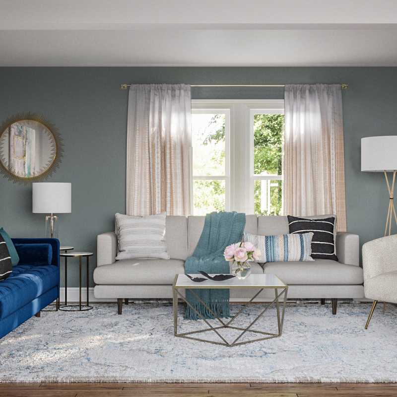 Bohemian, Glam, Global, Midcentury Modern Living Room Design by Havenly Interior Designer Carine