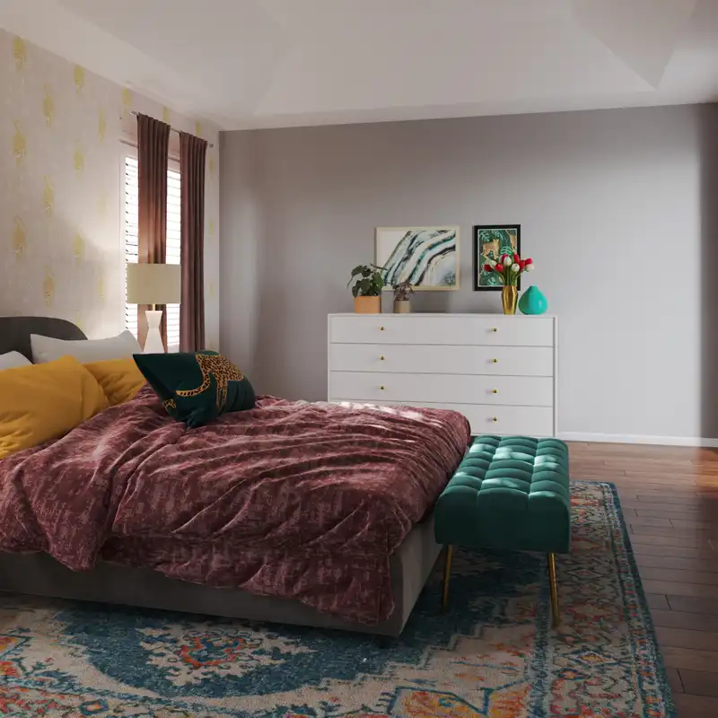 Eclectic, Glam, Midcentury Modern Bedroom Design by Havenly Interior Designer Priscila