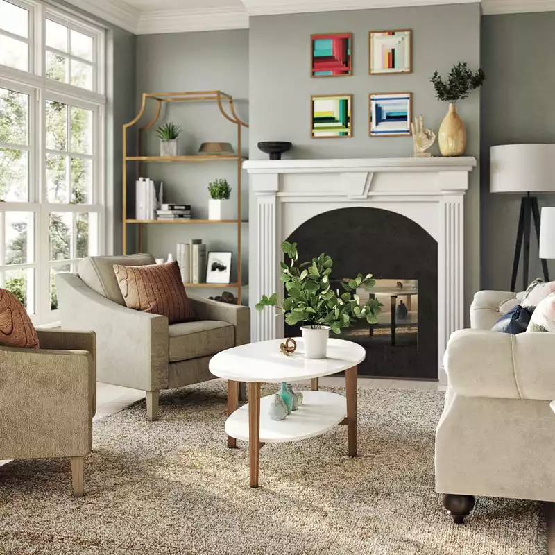 Eclectic, Glam, Midcentury Modern, Preppy Living Room Design by Havenly Interior Designer Lexie