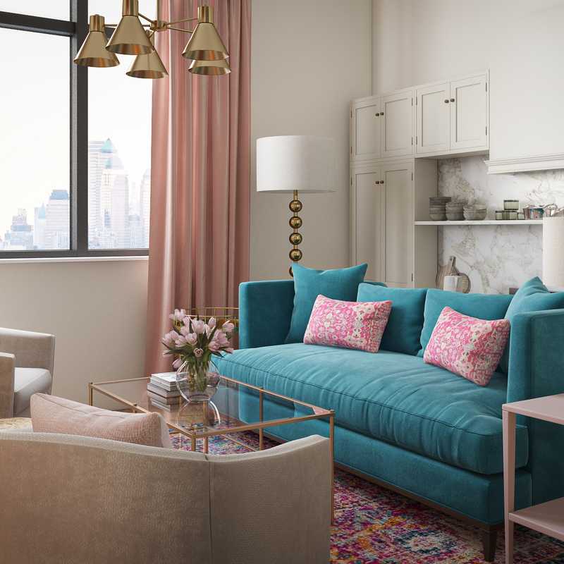 Bohemian, Glam, Midcentury Modern Living Room Design by Havenly Interior Designer Kitty