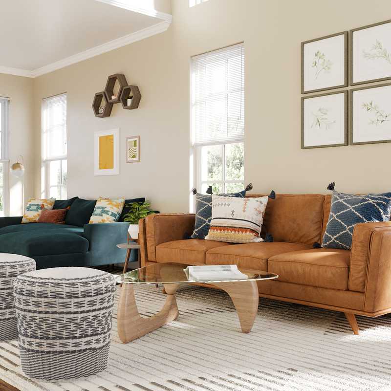 Bohemian, Midcentury Modern Living Room Design by Havenly Interior Designer Dipti