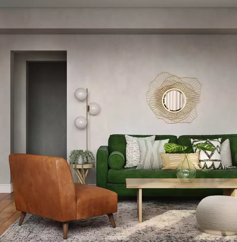 Bohemian, Midcentury Modern Living Room Design by Havenly Interior Designer Masooma