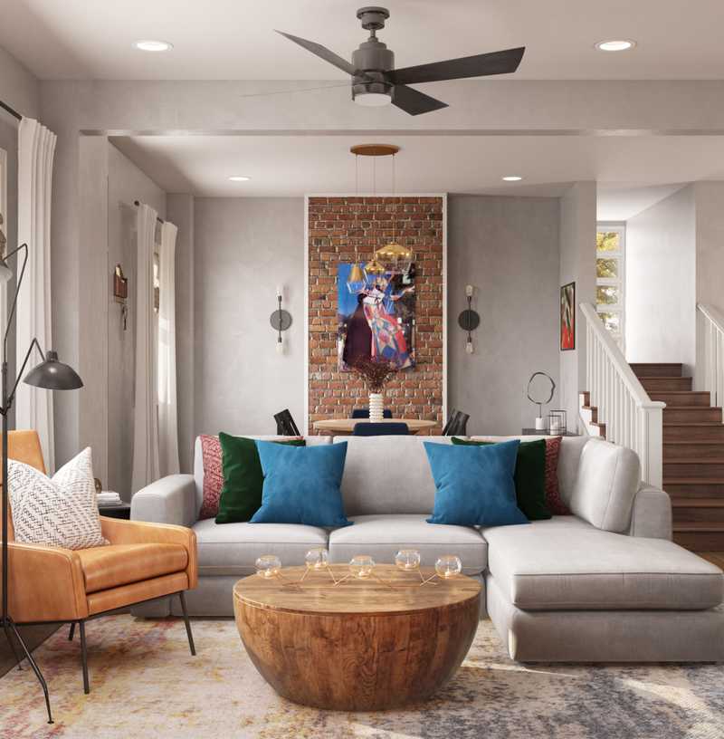 Contemporary, Modern, Bohemian, Midcentury Modern Living Room Design by Havenly Interior Designer Janice