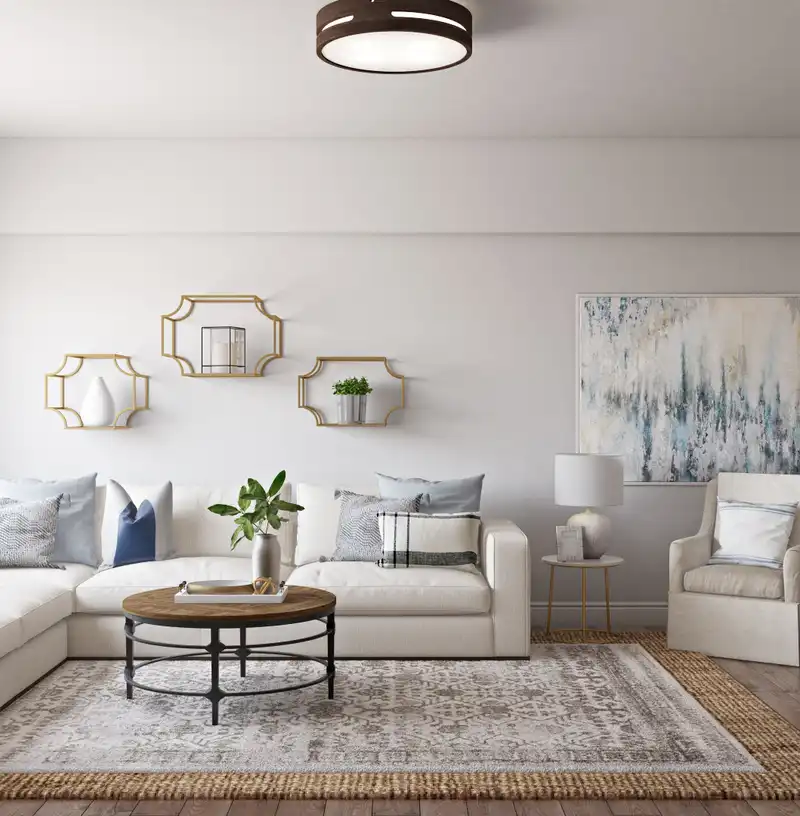 Classic, Farmhouse, Rustic, Transitional, Classic Contemporary Living Room Design by Havenly Interior Designer Lyndsi