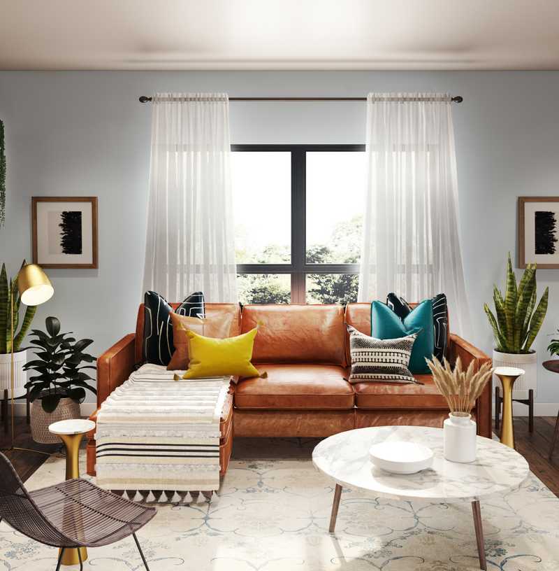 Bohemian, Midcentury Modern Living Room Design by Havenly Interior Designer Levi