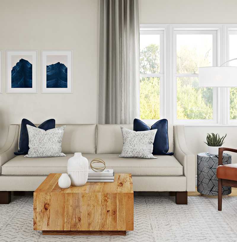 Bohemian, Coastal, Minimal Living Room Design by Havenly Interior Designer Christine
