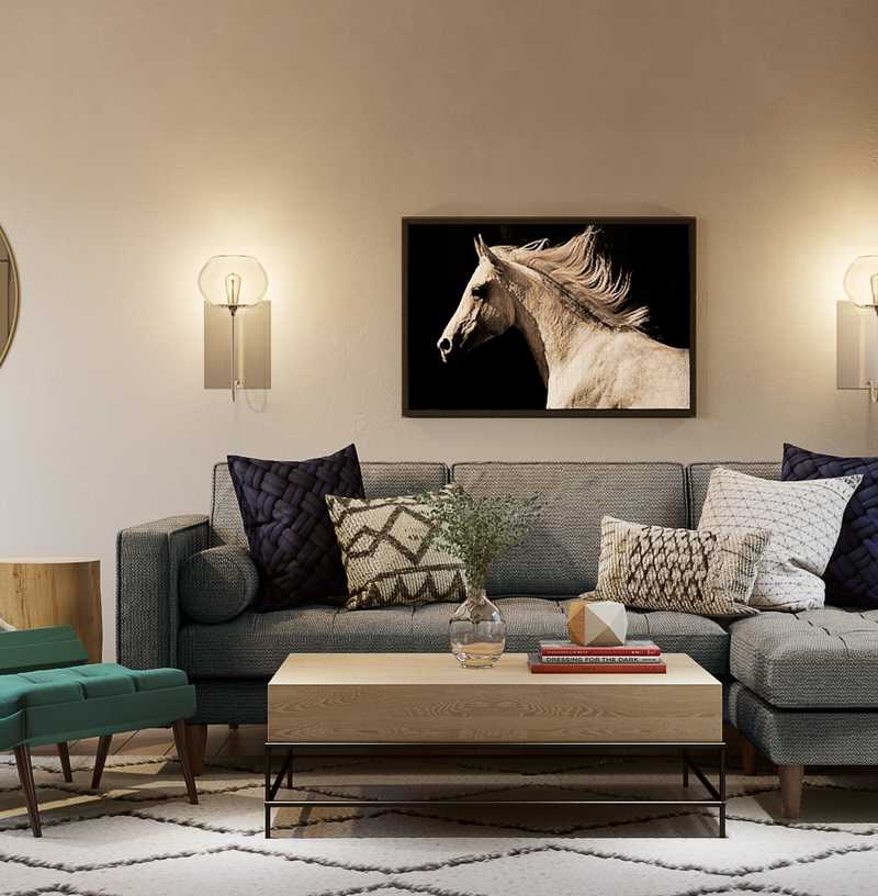 Bohemian, Midcentury Modern Living Room Design by Havenly Interior Designer Haley