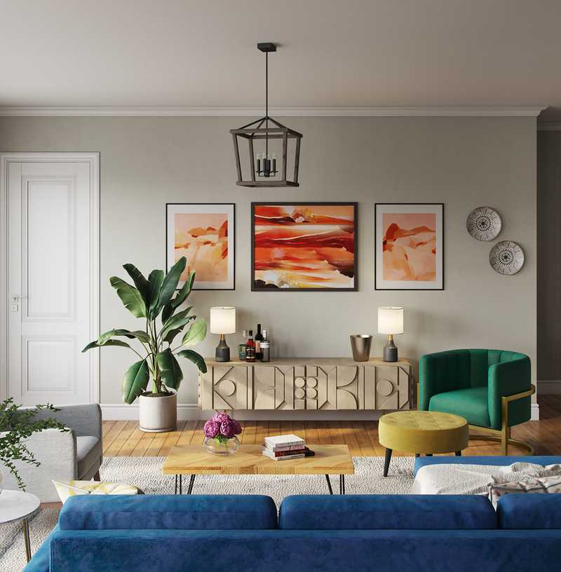 Contemporary, Modern, Eclectic, Midcentury Modern Living Room Design by Havenly Interior Designer Hanna