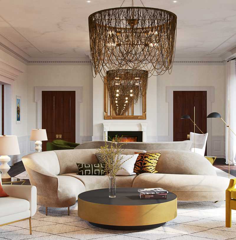 Contemporary, Modern, Glam, Midcentury Modern Living Room Design by Havenly Interior Designer Shelby