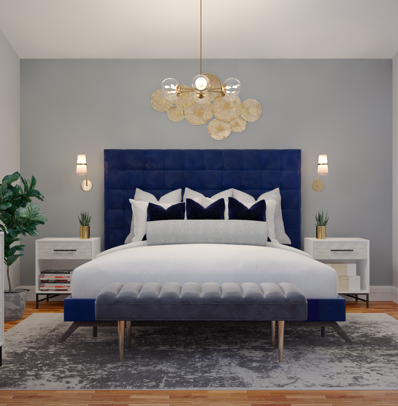 Modern, Glam, Industrial Bedroom Design by Havenly Interior Designer Tracie