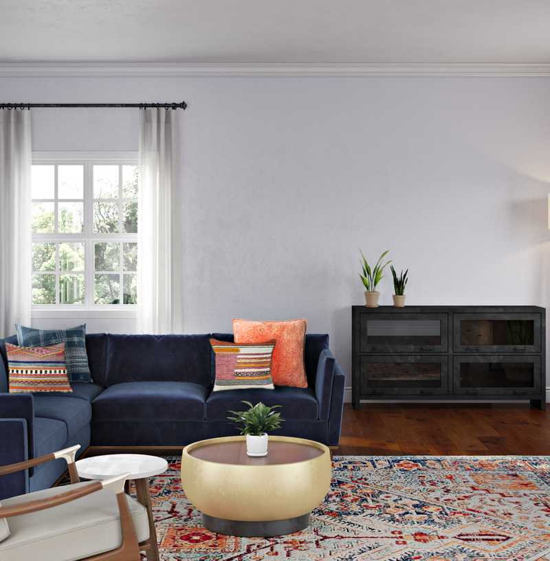 Bohemian, Midcentury Modern Living Room Design by Havenly Interior Designer Chelsey