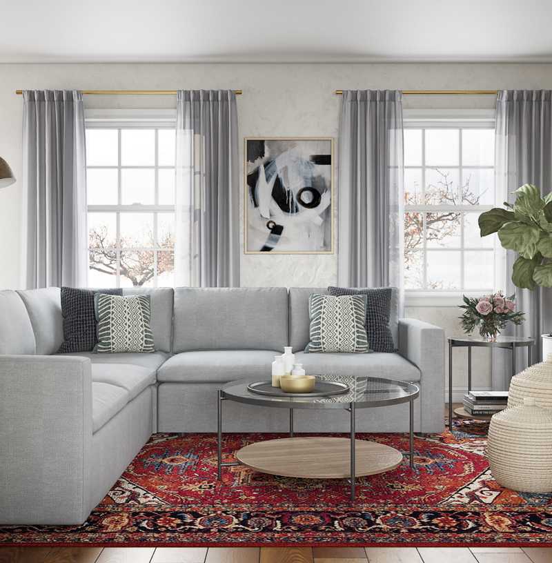 Bohemian, Midcentury Modern Living Room Design by Havenly Interior Designer Cheyenne