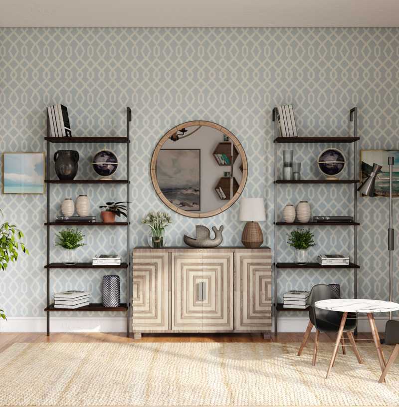 Bohemian, Coastal, Transitional Living Room Design by Havenly Interior Designer Samantha