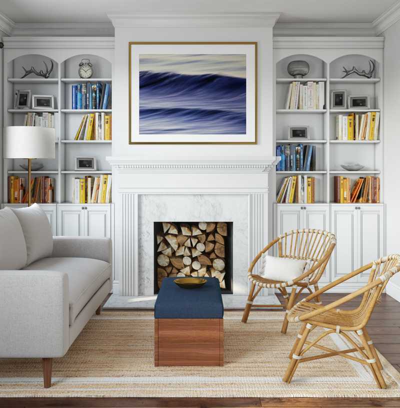 Bohemian, Coastal, Midcentury Modern Living Room Design by Havenly Interior Designer Kymlyn