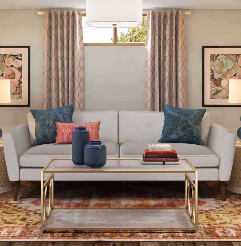 Glam, Farmhouse Living Room Design by Havenly Interior Designer Emily