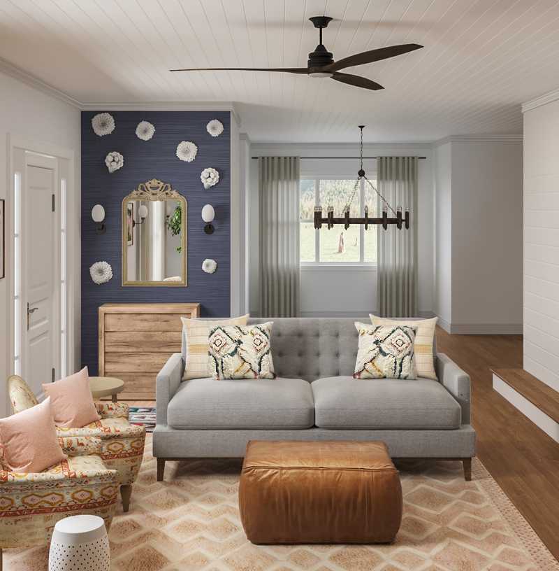 Eclectic, Preppy Living Room Design by Havenly Interior Designer Sara