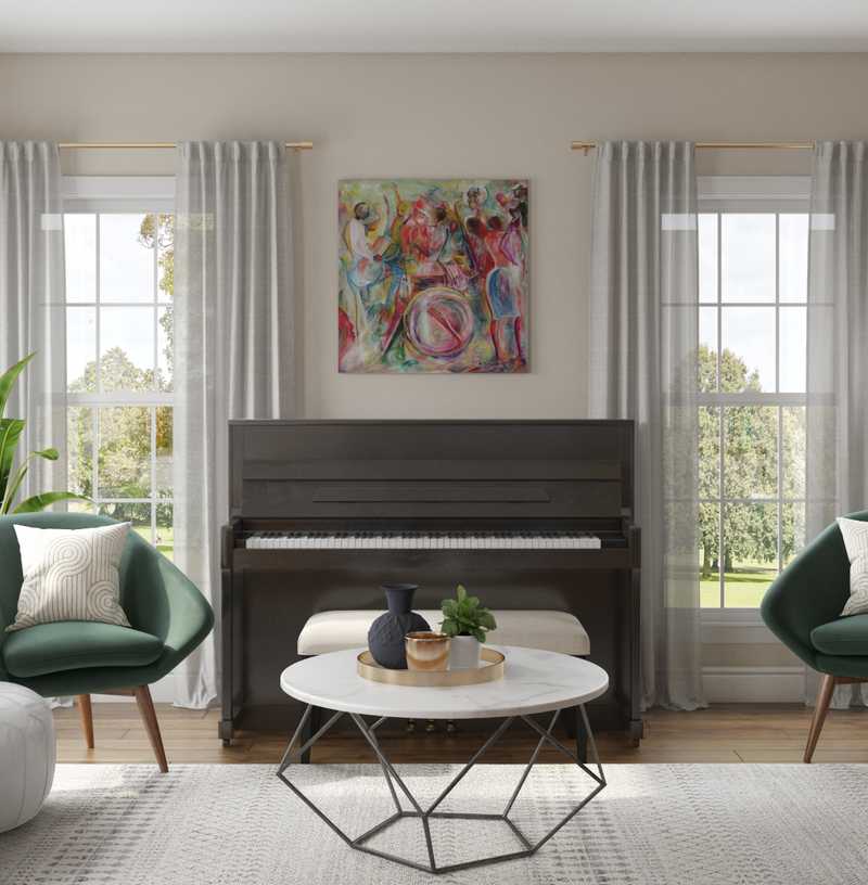Contemporary, Bohemian, Midcentury Modern Living Room Design by Havenly Interior Designer Chanel