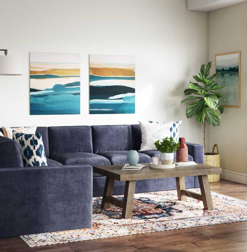 Bohemian, Farmhouse Living Room Design by Havenly Interior Designer Madeline