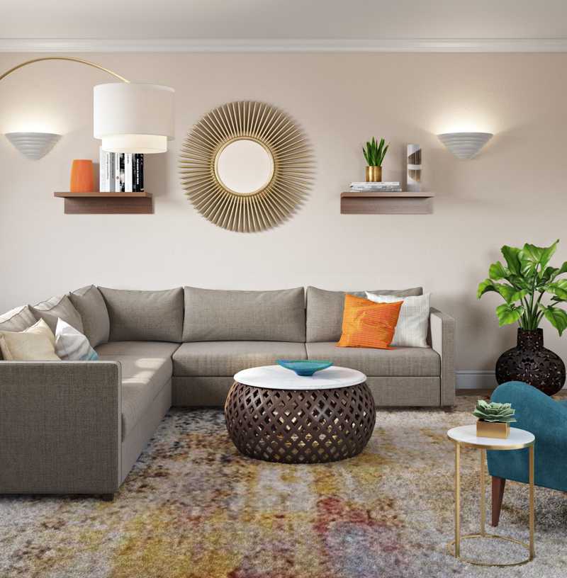 Glam, Midcentury Modern Living Room Design by Havenly Interior Designer Jacquelyn