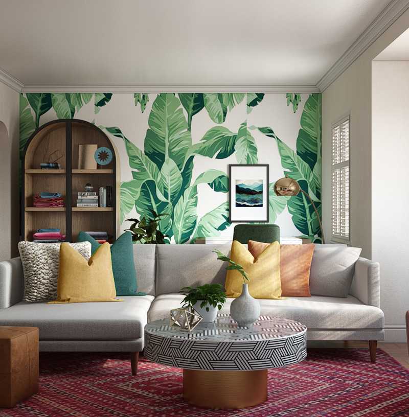 Bohemian, Glam, Midcentury Modern Living Room Design by Havenly Interior Designer Alexandra