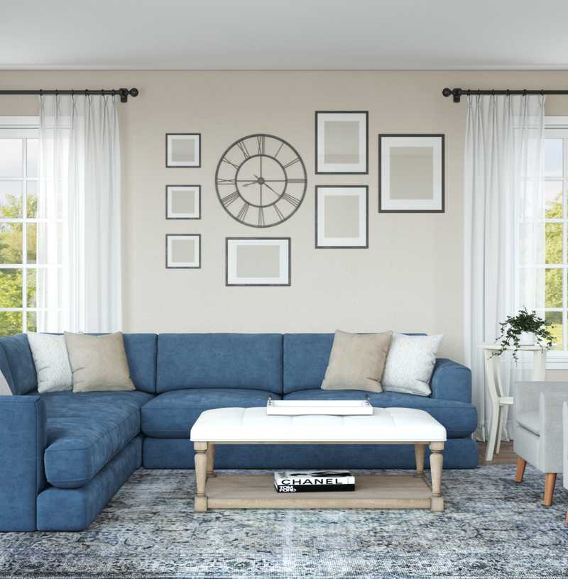 Coastal, Farmhouse, Transitional Living Room Design by Havenly Interior Designer Rachel