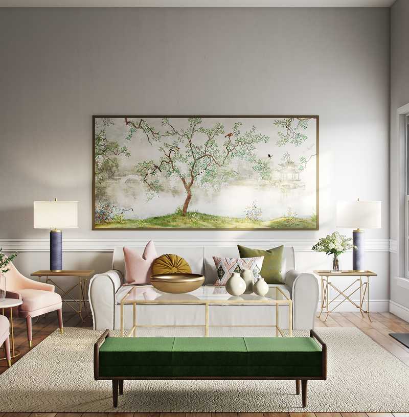 Eclectic, Glam, Midcentury Modern Living Room Design by Havenly Interior Designer Michelle