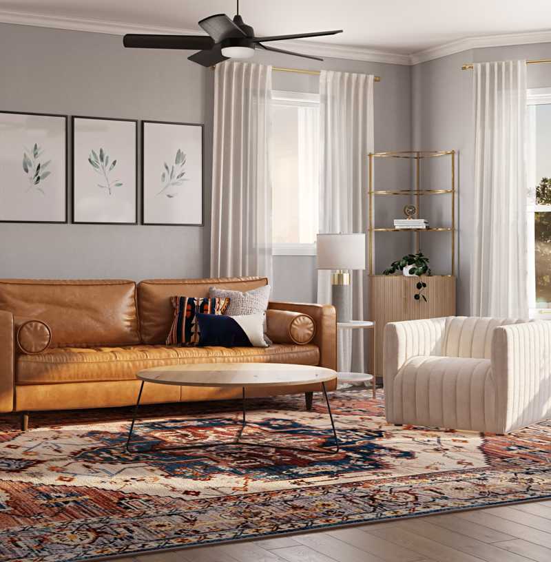 Bohemian, Midcentury Modern Living Room Design by Havenly Interior Designer Lacey