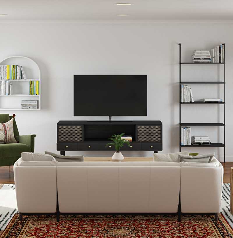 Bohemian, Midcentury Modern Living Room Design by Havenly Interior Designer Carsey