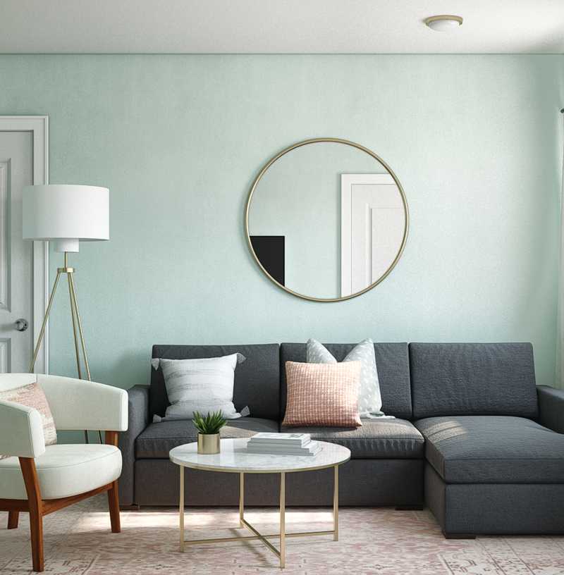 Bohemian, Preppy Living Room Design by Havenly Interior Designer Rafaela