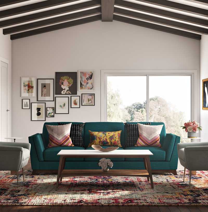 Eclectic, Bohemian, Global, Midcentury Modern Living Room Design by Havenly Interior Designer Masooma