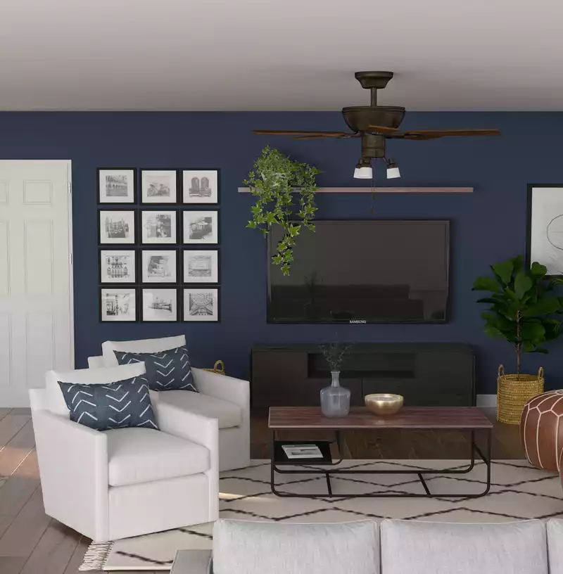 Classic, Bohemian, Industrial, Midcentury Modern Living Room Design by Havenly Interior Designer Ghianella