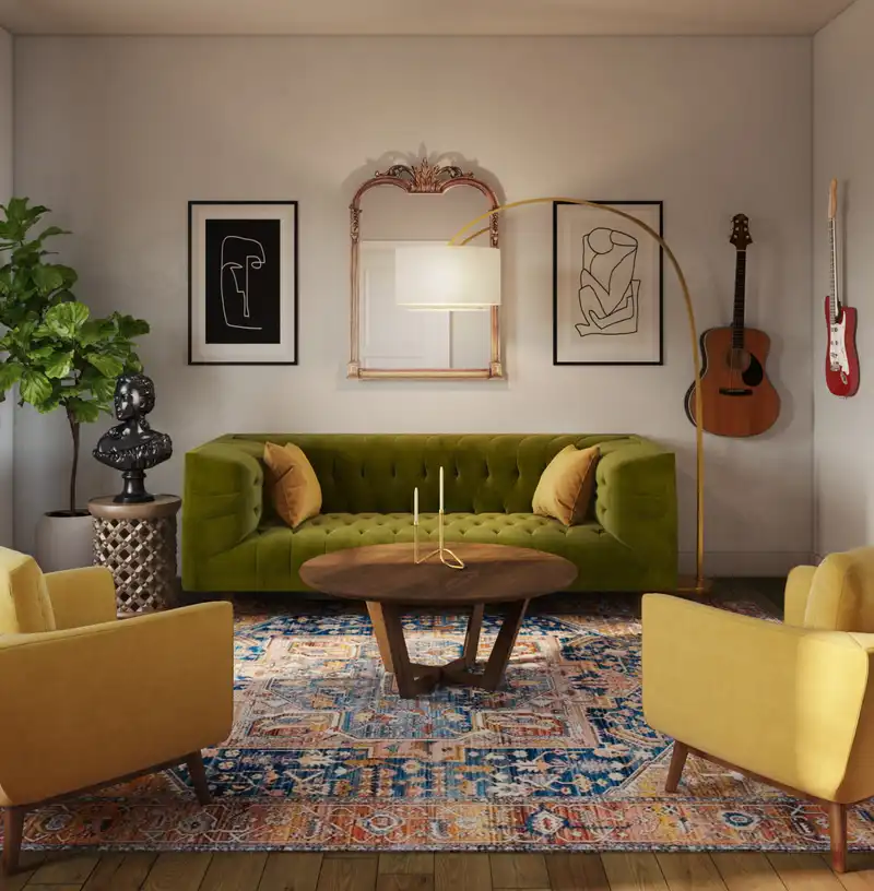 Eclectic, Bohemian, Midcentury Modern Living Room Design by Havenly Interior Designer Bethany