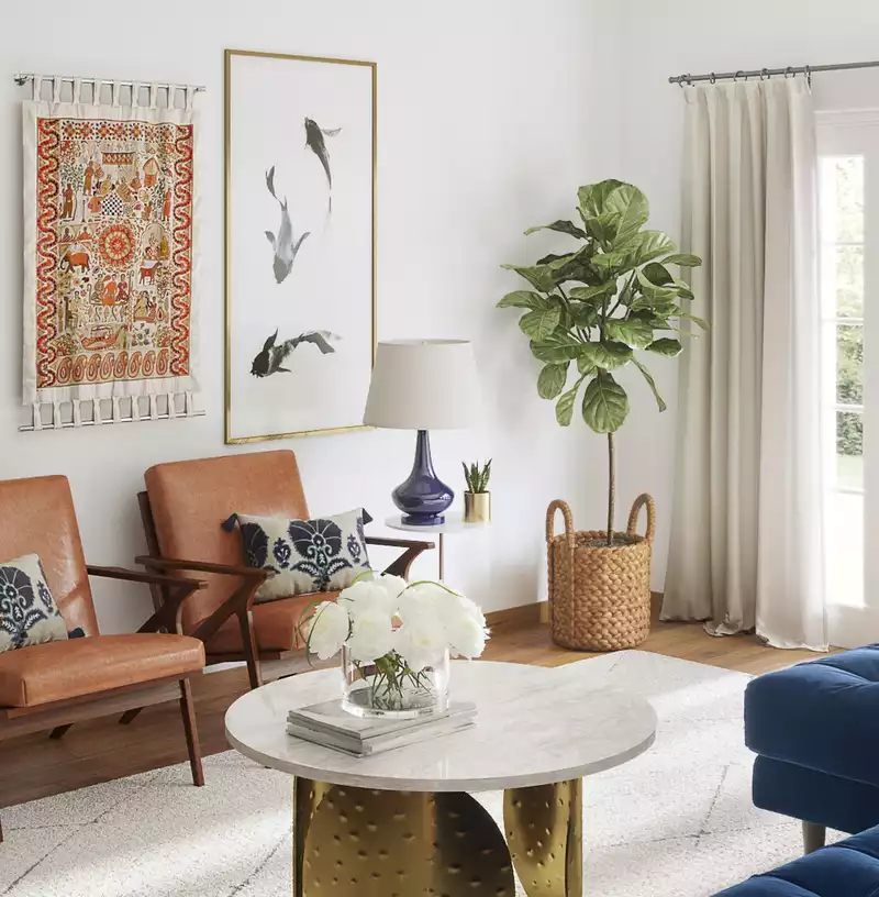 Eclectic, Preppy Living Room Design by Havenly Interior Designer Kacey