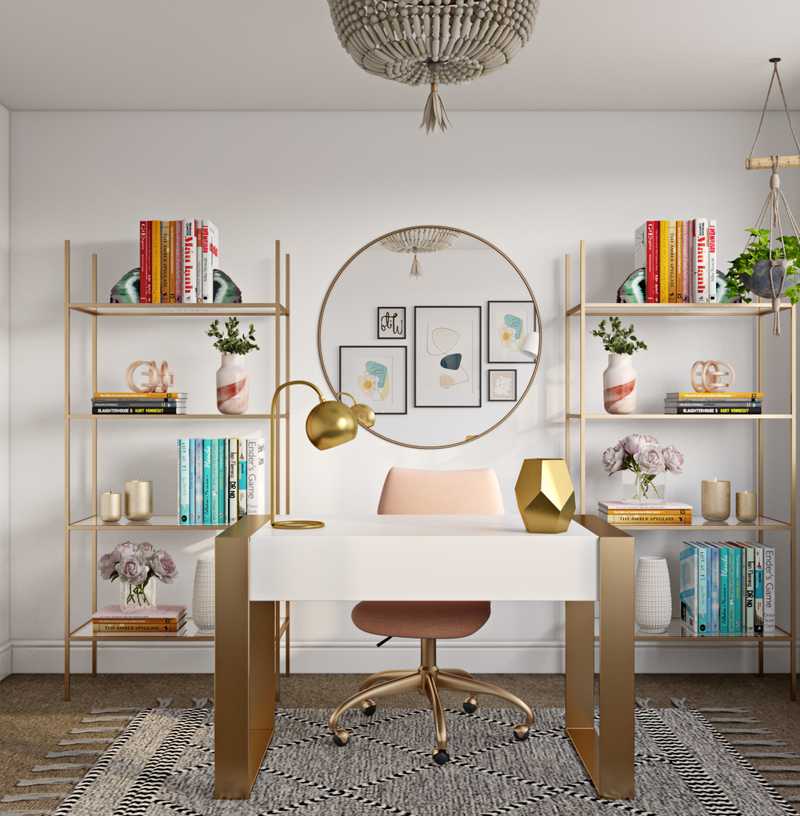 Bohemian, Glam, Midcentury Modern Office Design by Havenly Interior Designer Taylor